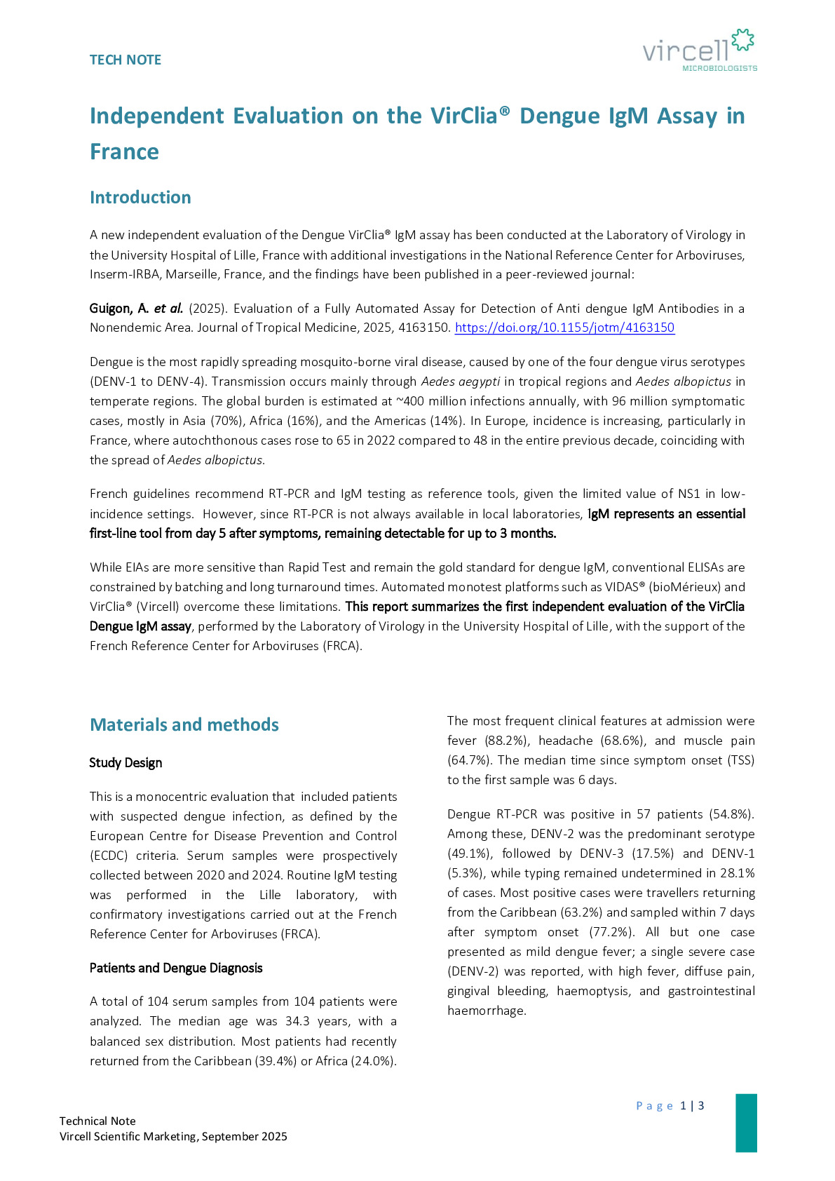 Technical Note Dengue IgM VirClia